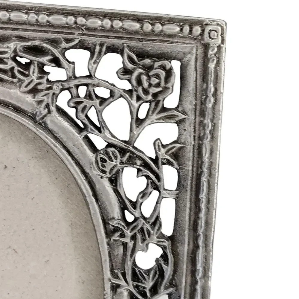 Silver Metal With Gold Dove Picture Frame Floral Vintage 1998 Roman Inc. 3.5x3